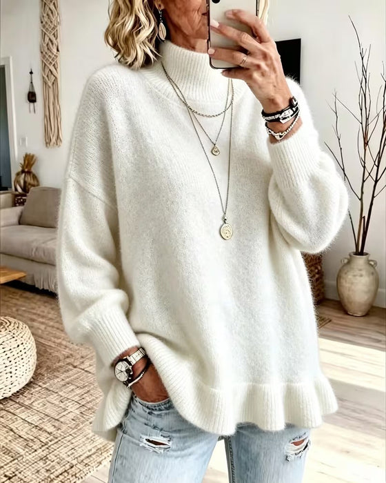 Mock Neck Ruffle Pullover
