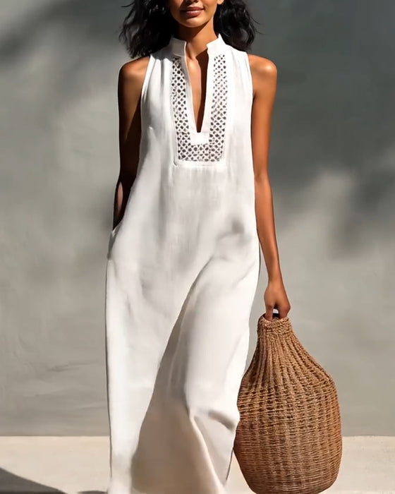 Sleeveless V-Neck Long Dress