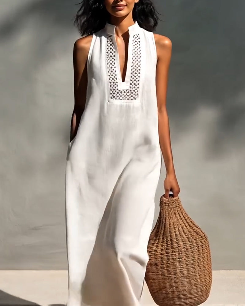 Sleeveless V-Neck Long Dress