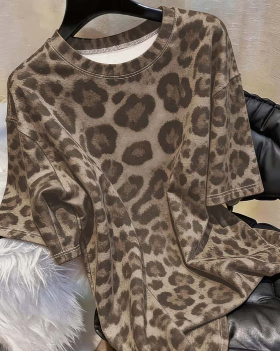Slim-Fit Leopard-Print Crewneck Short-Sleeve T-Shirt