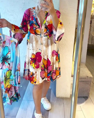 Colorful Large Floral Print Short Dress