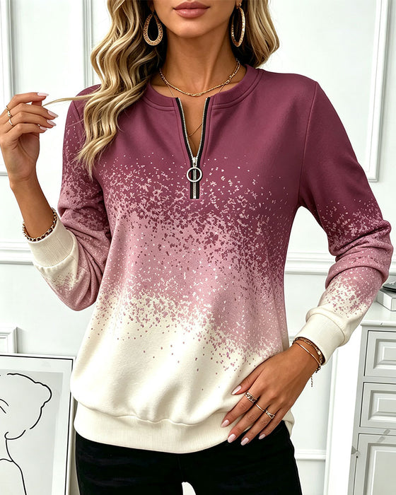 Zip Gradient Contrast Sweatshirt