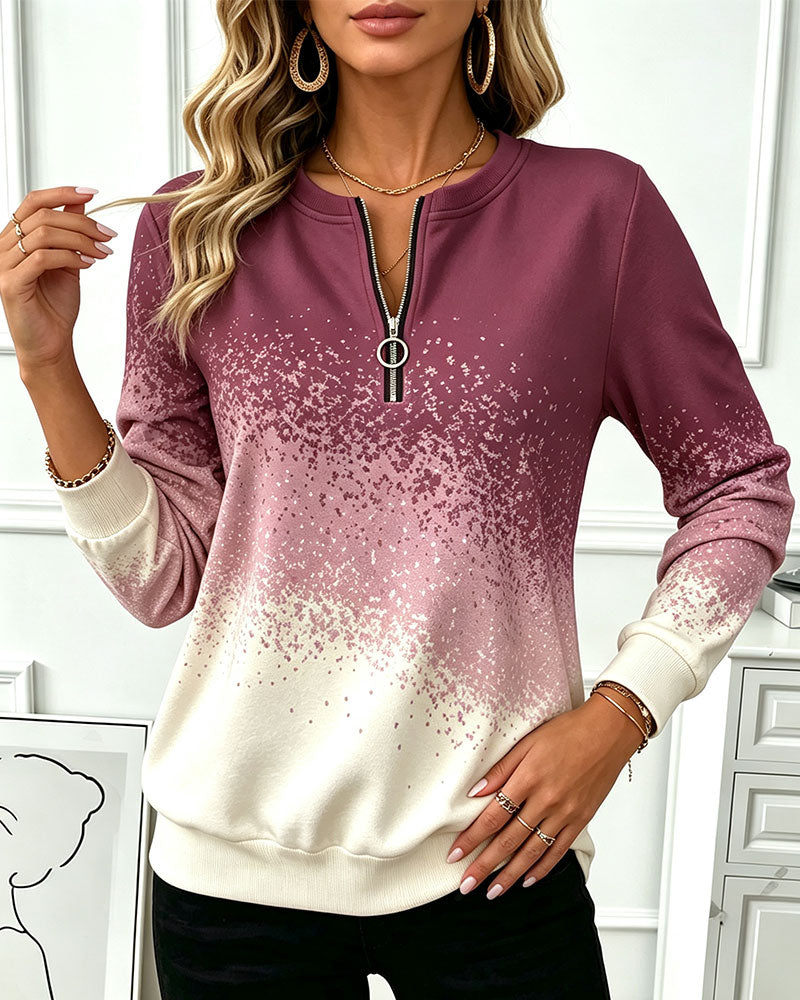 Zip Gradient Contrast Sweatshirt