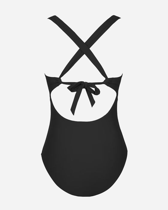 Solid color suspender one-piece swimsuit