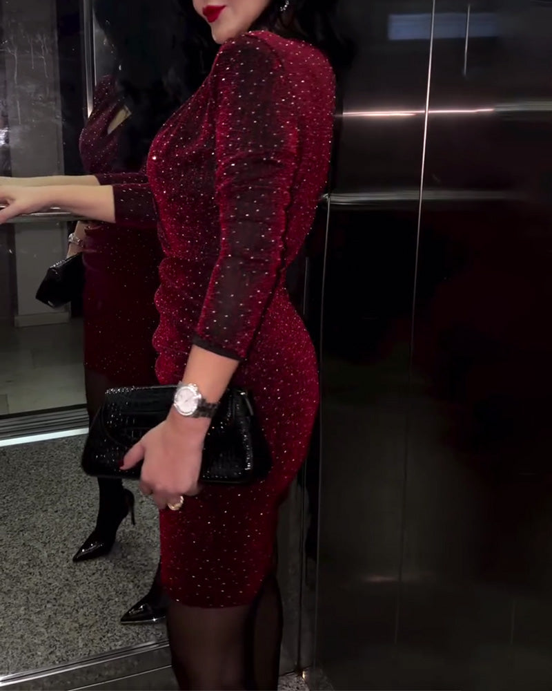 Long-Sleeved Sparkly V-Neck Dress