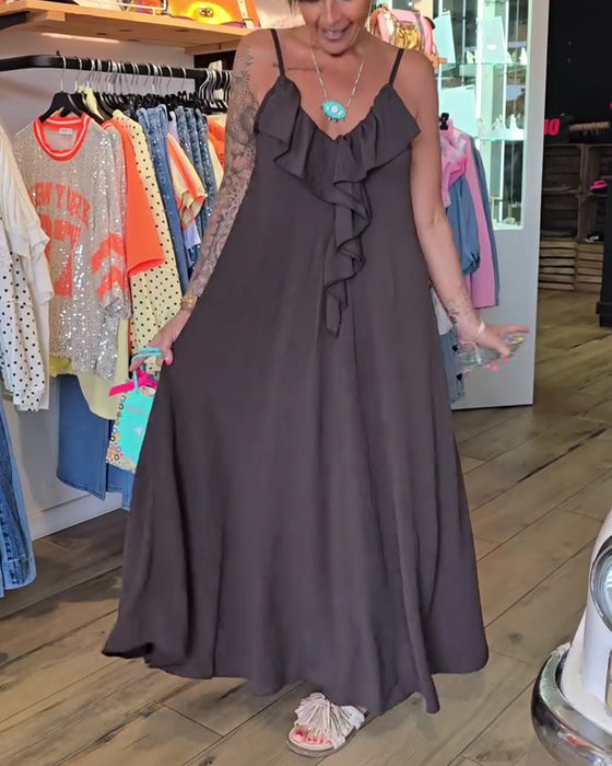 Spaghetti Strap Ruffle A-Line Dresses