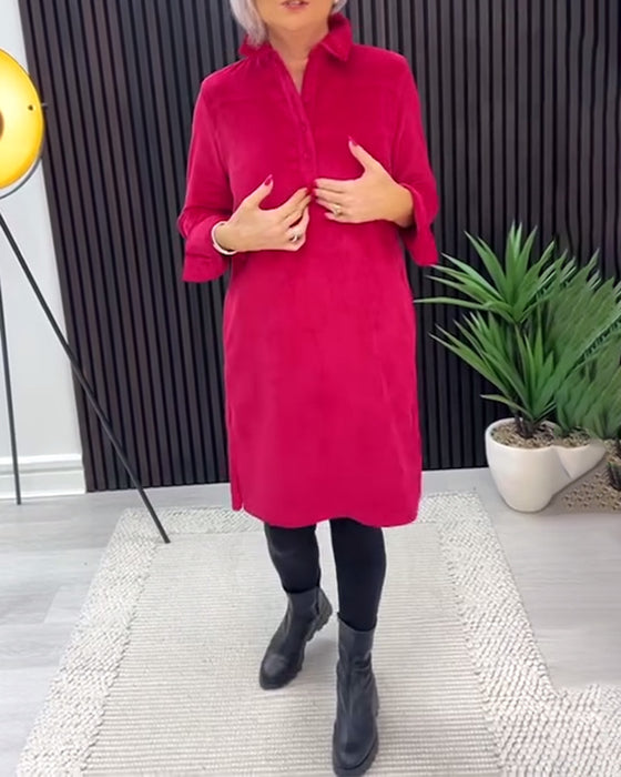 Solid Color Long-Sleeved Lapel Dress