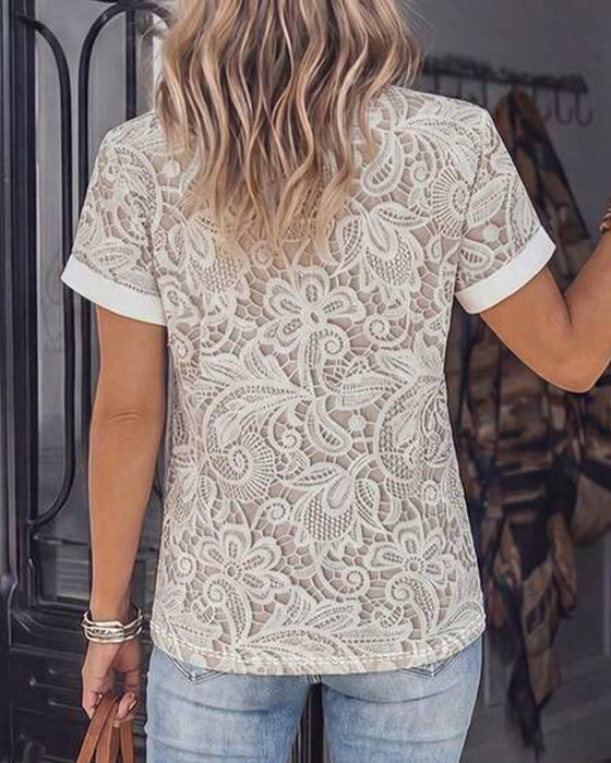 Cutout Lace Short Sleeve T-Shirt
