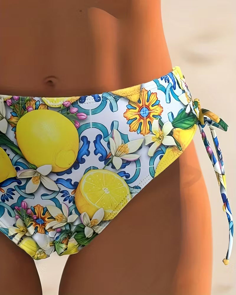 Fashionable Split Contrast Printed Bikini