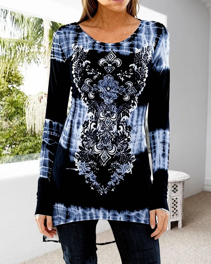 Irregular print midi-length top