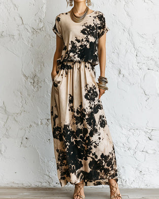 Ink Wash Print Knit Maxi Dress