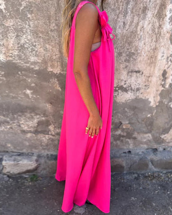 Sleeveless Solid Color Fashionable Long Dress