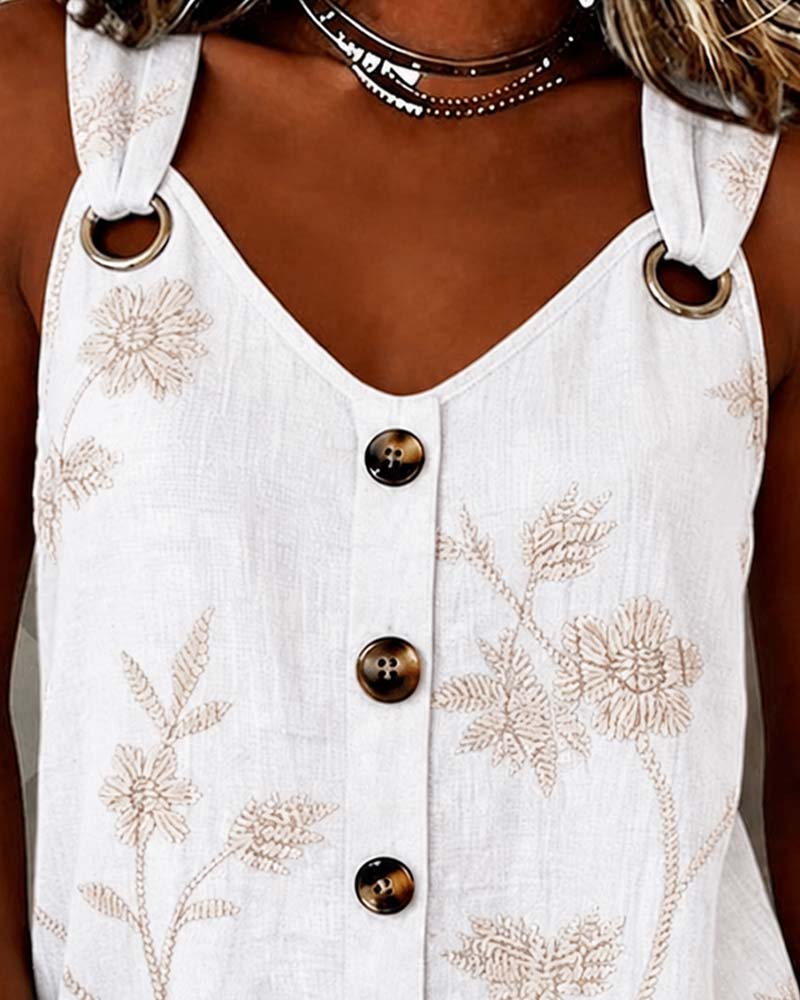 Floral Camisole Metal Ring Tank Top