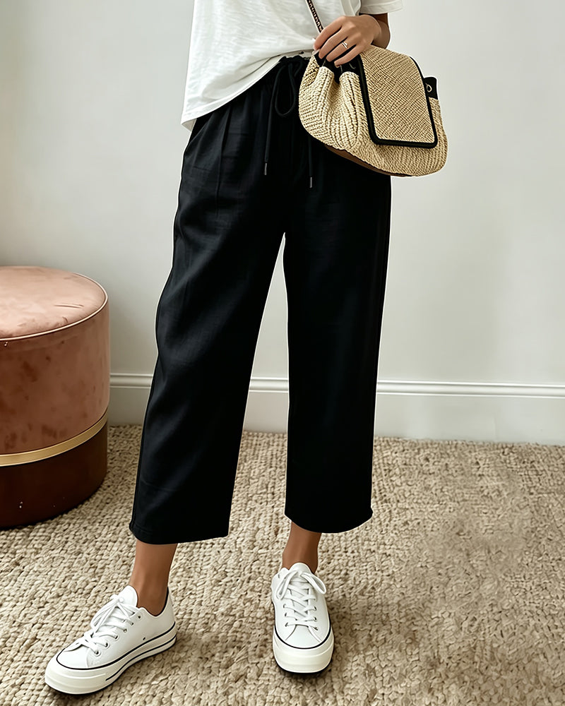 Drawstring Cropped Straight Pants