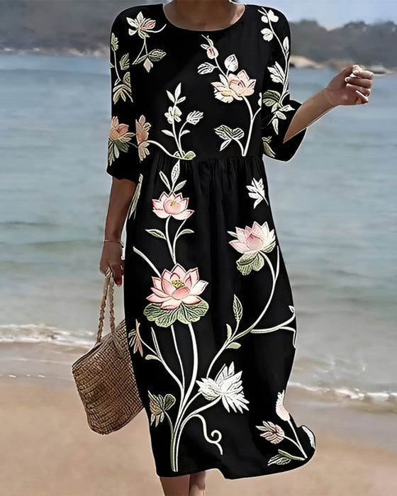 Floral Round Neck Dress
