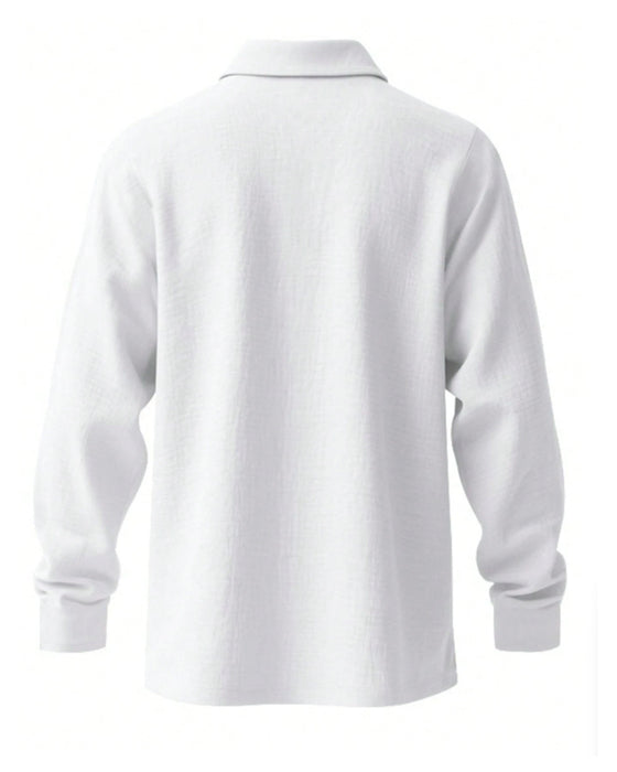 Men's Lightweight Loose Linen Long Sleeve Polo Shirt