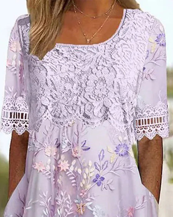 Lace Floral Patchwork A-Line Dress