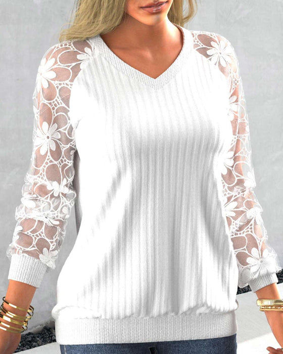 Lace Sweatshirt with Long Sleeve and Print