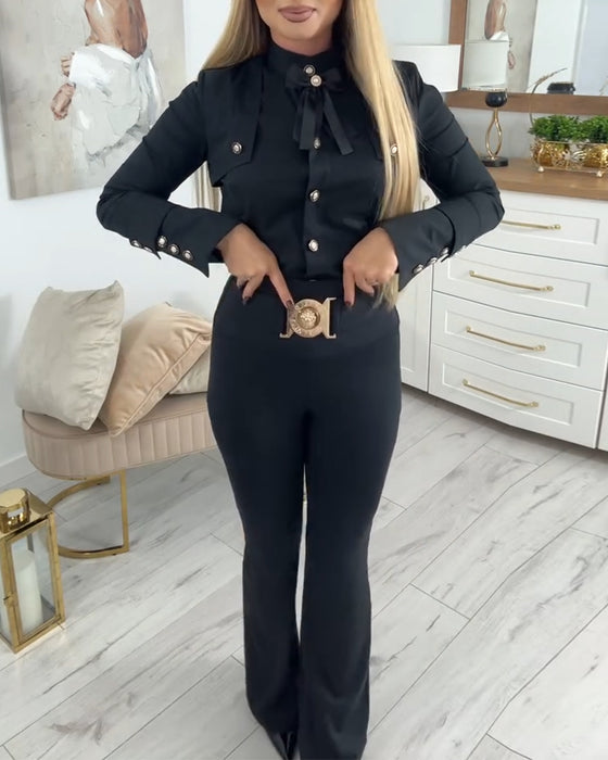 Metal-Buttoned Long-Sleeved Shirt