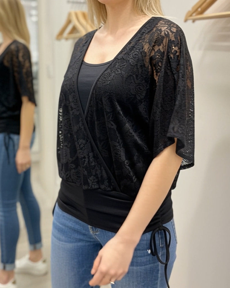 Stylish Batwing Sleeve Solid Color Top