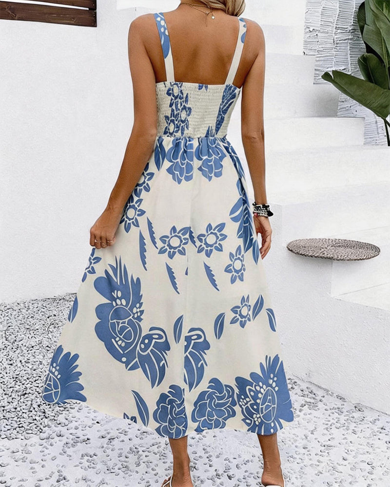 Elegant Strappy Print Dress