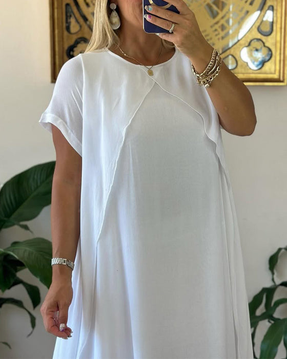 Fake Two-Piece Double-Layer Loose Short-Sleeved Dress