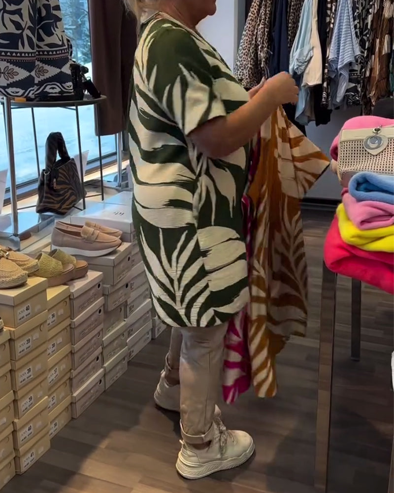 Leaf Print Short-Sleeve Dress