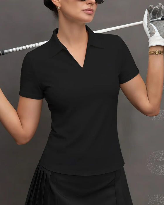 Lapel Solid Color Short Sleeve T-Shirt