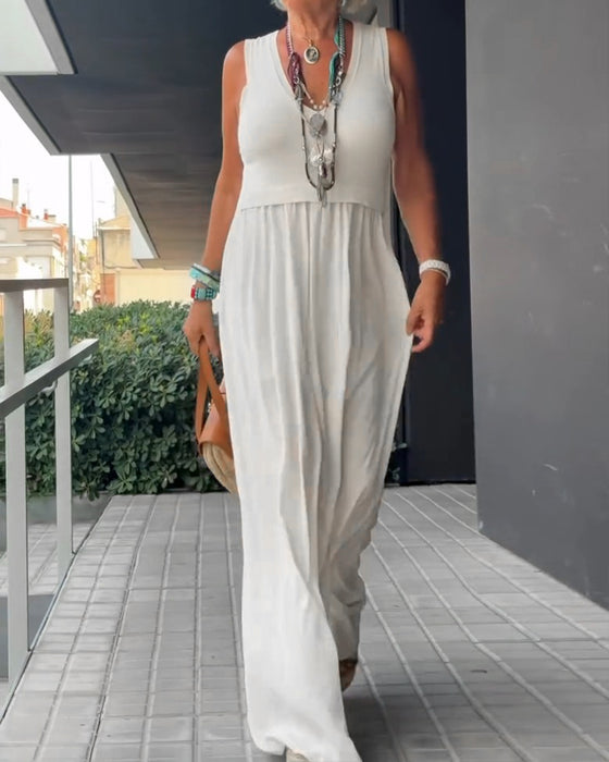 Solid Color U Neck Dress