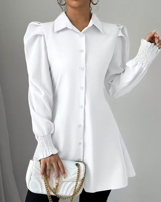 Shirt Collar Solid Trendy Blouse