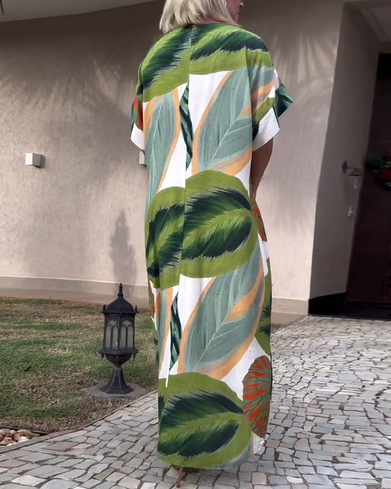 Short sleeve slit casual dress