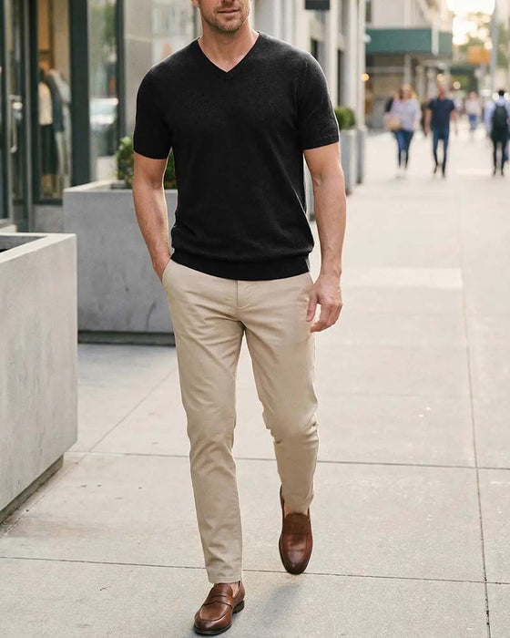 Mini V-Neck Casual Solid Pullover
