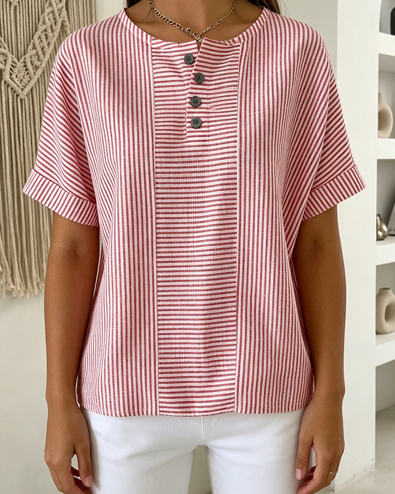Round Neck Short Sleeve Blouse