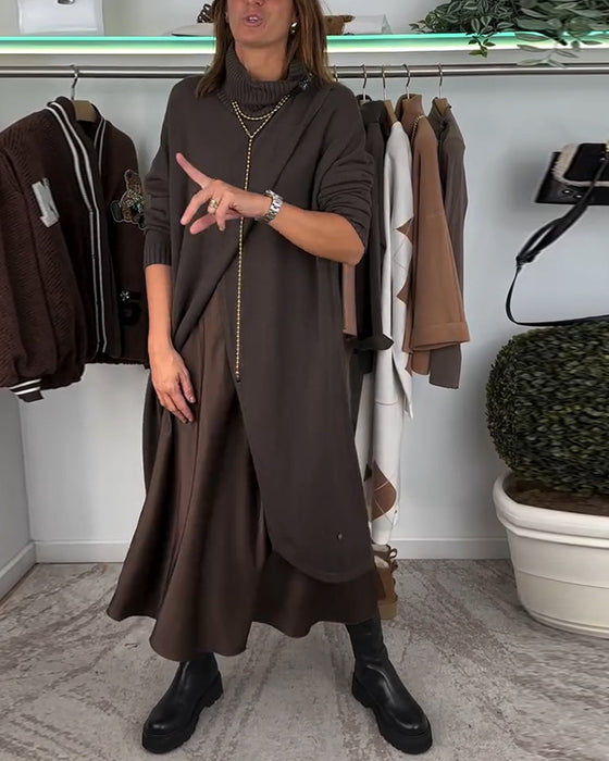 Fashion solid color high collar slit pullover