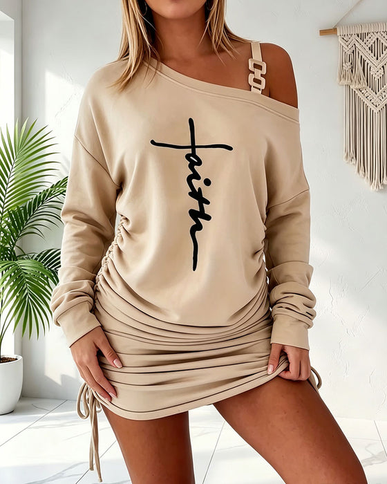 One-Shoulder Strappy Ruched Drawstring Dress