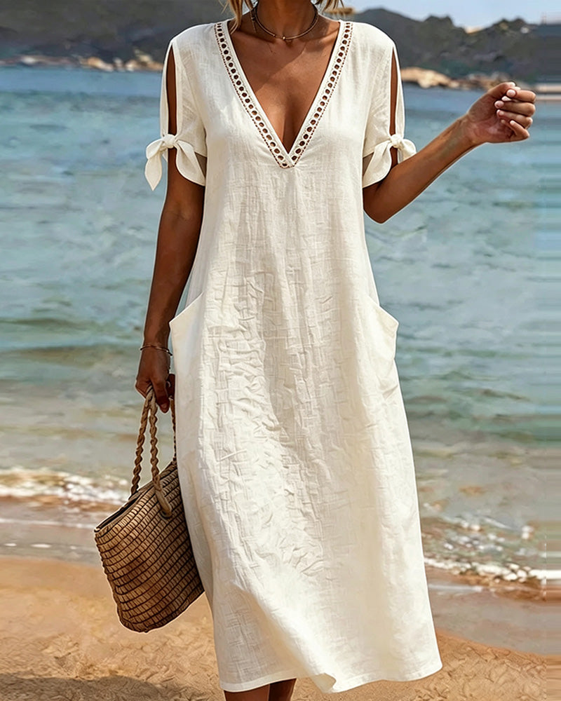 V‑Neck Cutout Collar Resort Long Dress