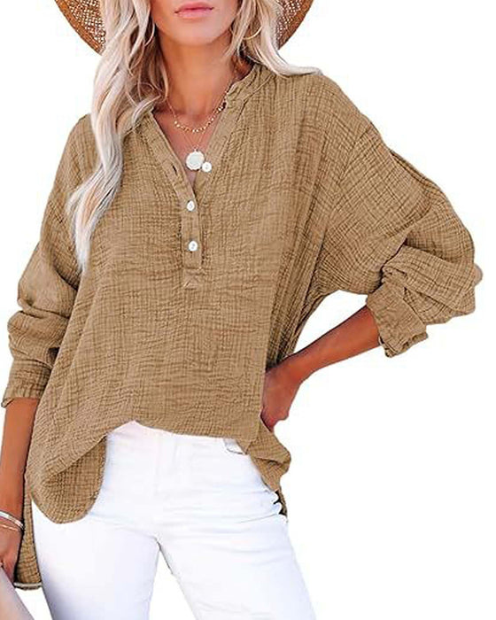 Pleated Button Long Sleeve Blouse