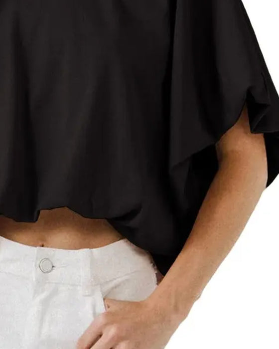 Solid Color Puff Sleeve Cropped Top
