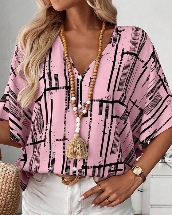 V-Neck Line Batwing Sleeve Blouse