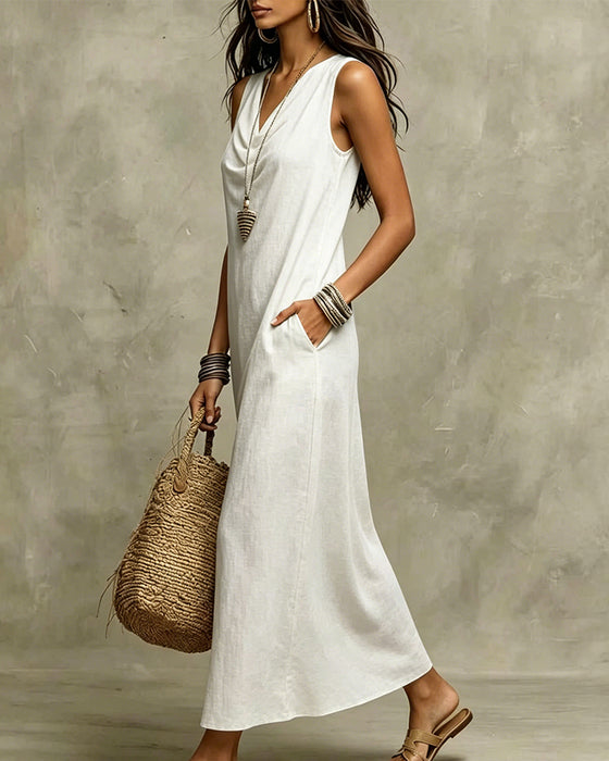 Folded Neck Sleeveless Dress