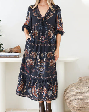 V-Neck Bubble Sleeve Dress