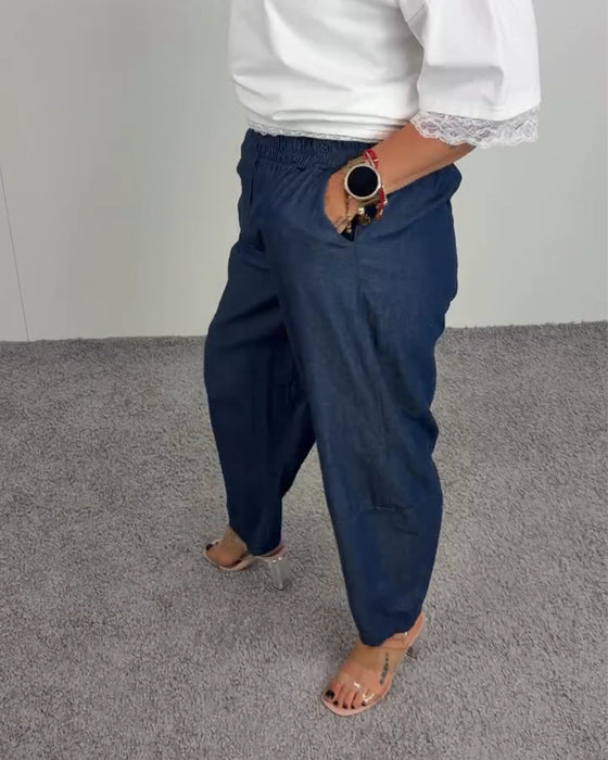 Stylish Pocket Denim Long Pants