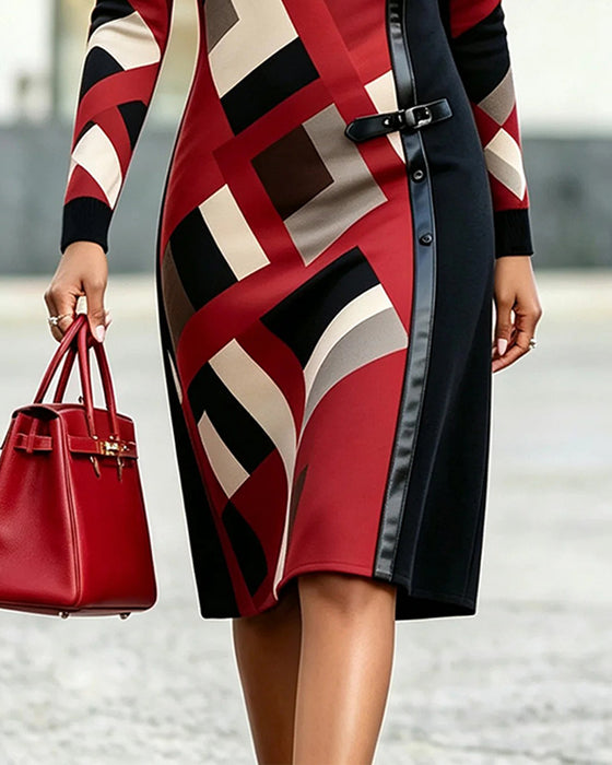 Geometric Color-Block Patchwork Dress