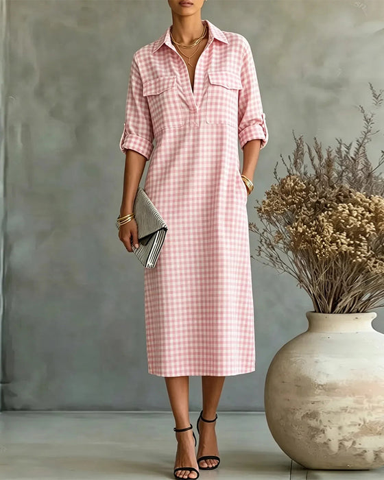 Plaid Lapel Shirt Dress