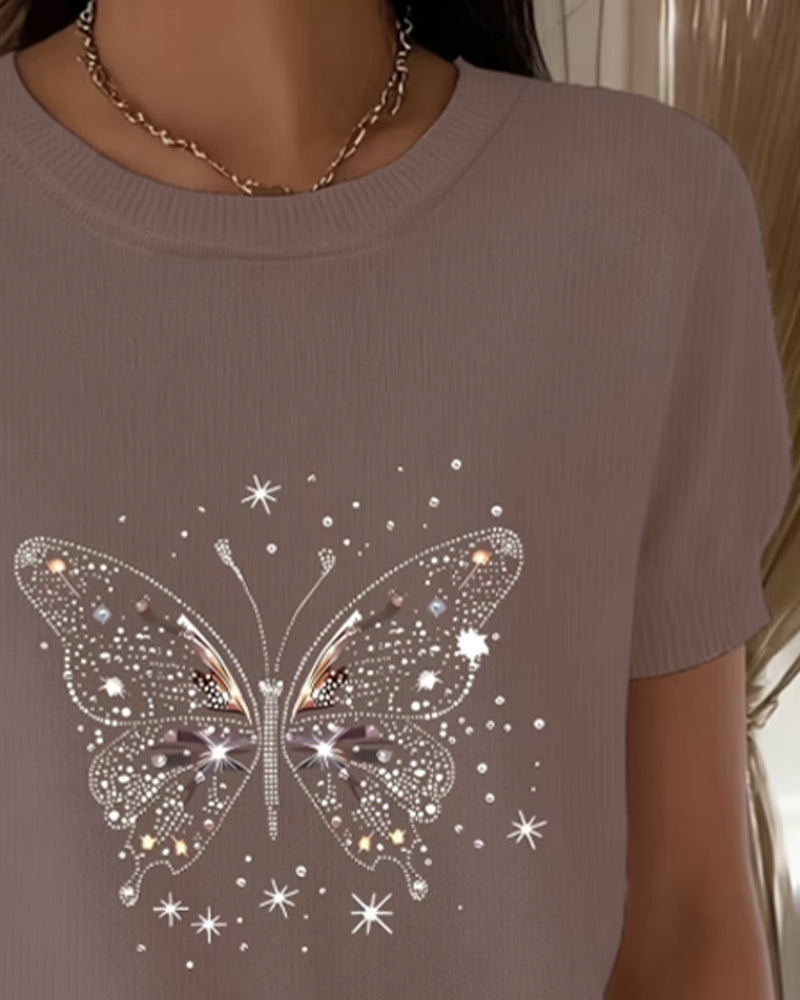 Butterfly Pattern Short Sleeve Pullover