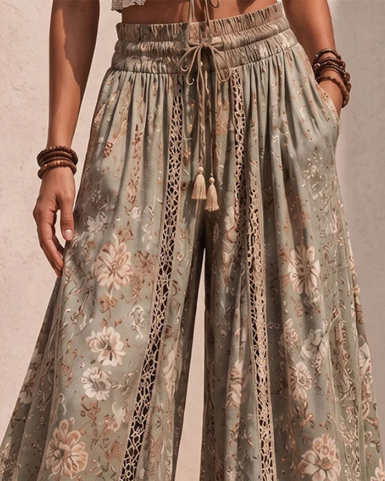 Hollow Out Lace Pocket Lantern Pants