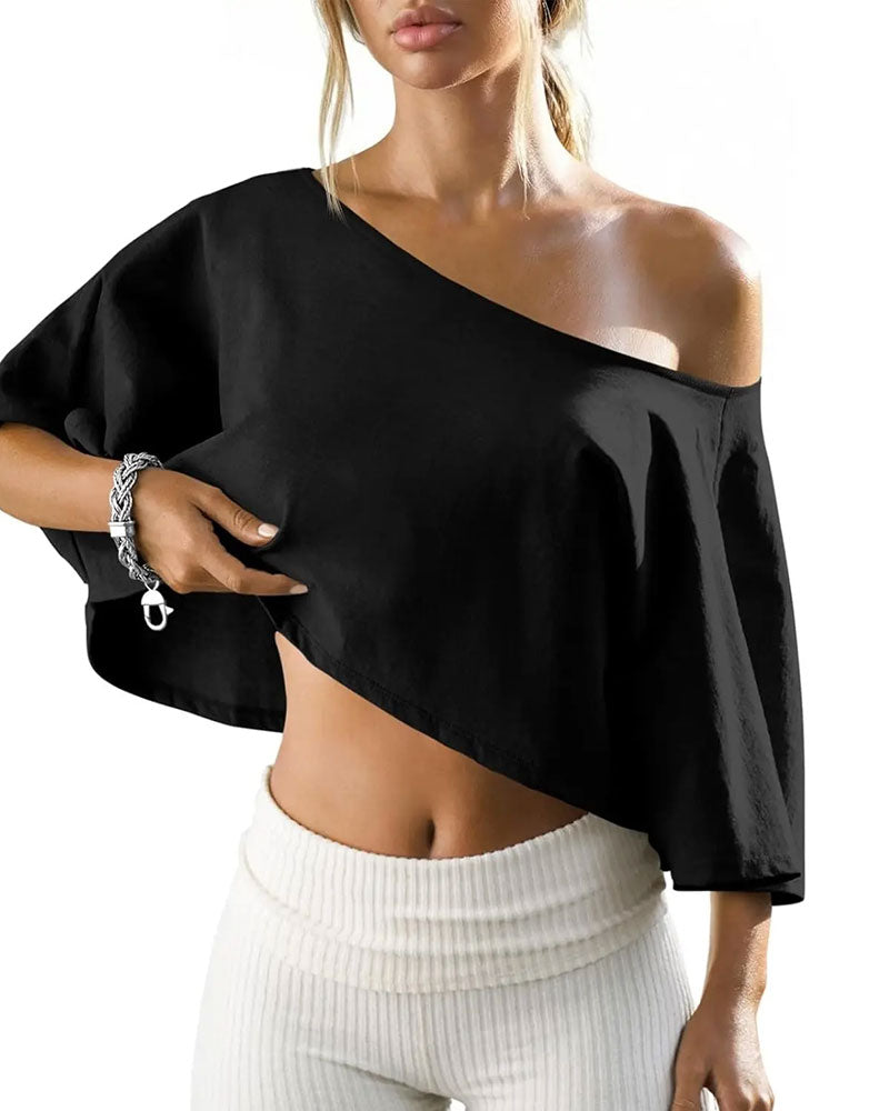 One Shoulder Cropped Cold Shoulder T Shirt