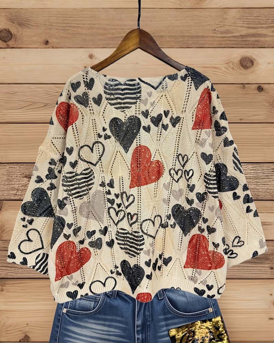 Heart Hollow-Out Knitted Pullover