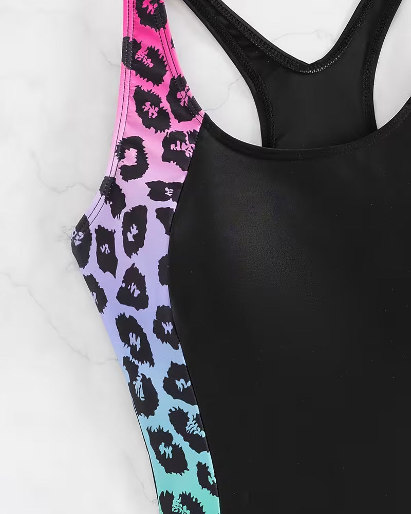 Leopard Print Patchwork One-Piece Swimsuit