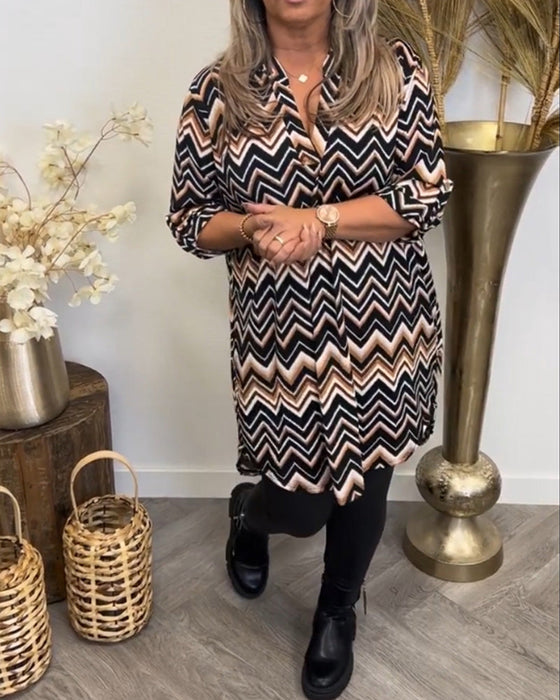 Wave print v-neck dress